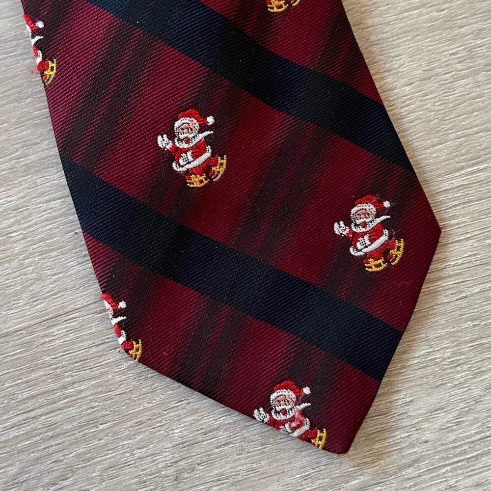 Santa Claus Ice Skating Neck Tie Tartan Plaid Christmas Ugly Holiday Blue Red